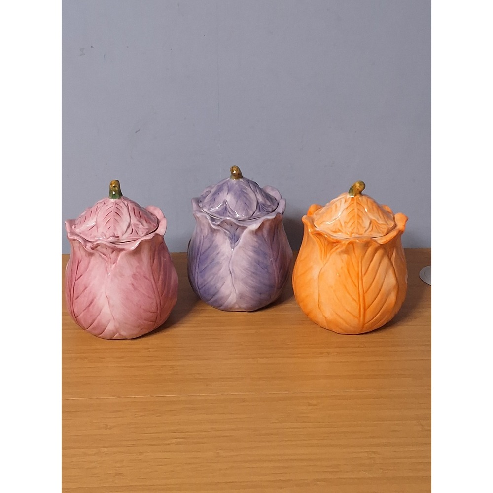 Youngs Inc Heartfelt Kitchen Creations Ceramic Cabbage Canister Set of 3